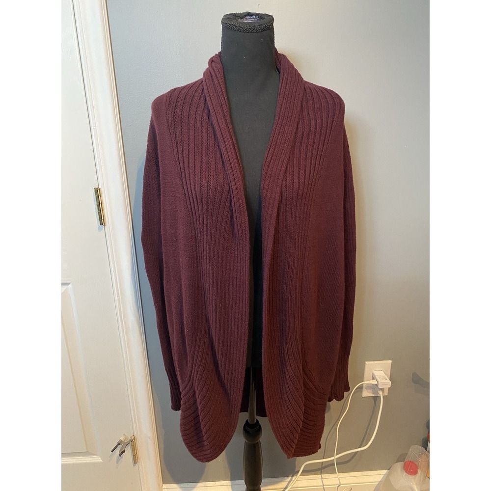 Maurice's Sweater Women's L Burgundy/dark Purple Chunky Knit Open-Front Cardigan